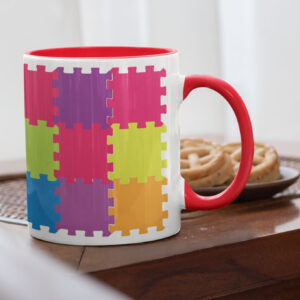 caneca de cafe mosaico colorido vermelha