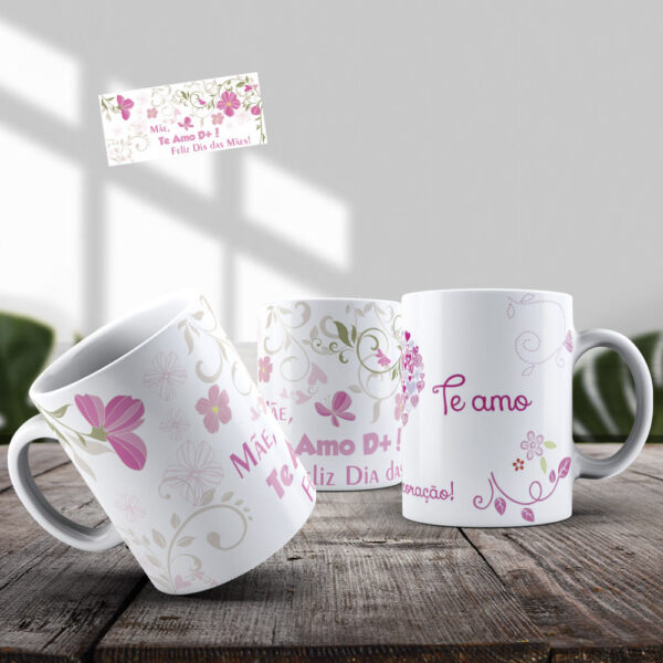 Caneca Mae te amo com flores