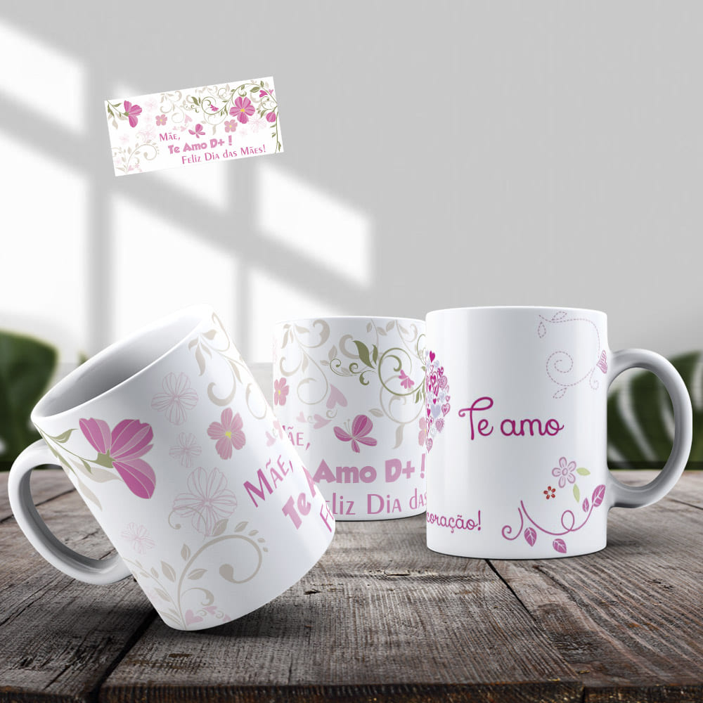 Caneca Mae te amo com flores